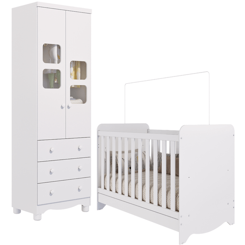 Quarto de Bebê Completo Berço Americano Ben 3 Em 1 Guarda Roupa Uli 2 Portas 3 Gavetas 100% MDF