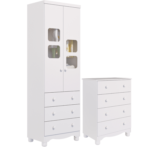 Quarto de Bebê Completo Cômoda Júnior Simples 4 Gavetas Guarda Roupa Uli 2 Portas 3 Gavetas 100% MDF