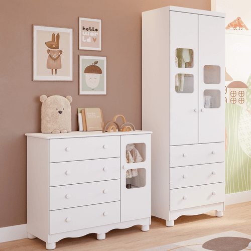 Quarto de Bebê Completo Guarda Roupa Uli 2 Portas Cômoda Uli Peroba