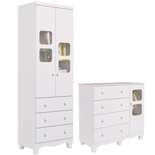 Quarto de Bebê Completo Guarda Roupa Uli 2 Portas Cômoda Uli 100% MDF
