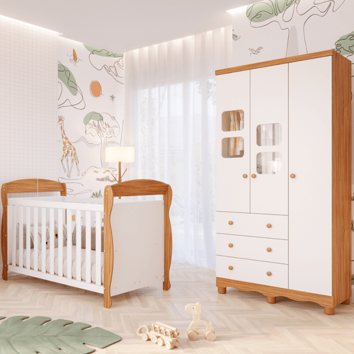 Quarto de Bebê Completo Berço Americano Marquesa 3Em1 Guarda Roupa Uli 3 Portas 3 Gavetas 100% MDF