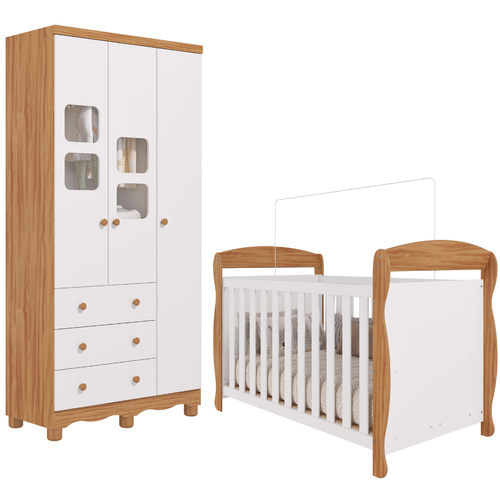 Quarto de Bebê Completo Berço Americano Marquesa 3Em1 Guarda Roupa Uli 3 Portas 3 Gavetas 100% MDF