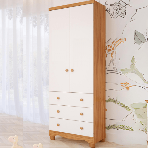 Guarda Roupa Infantil Bebê 2 Portas 3 Gavetas Branco Carvalho 100% MDF Júnior Móveis Peroba