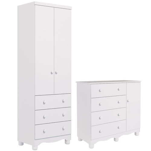 Quarto de Bebê Completo Guarda Roupa 2 Portas Cômoda 1 Porta 4 Gavetas 100% MDF Junior