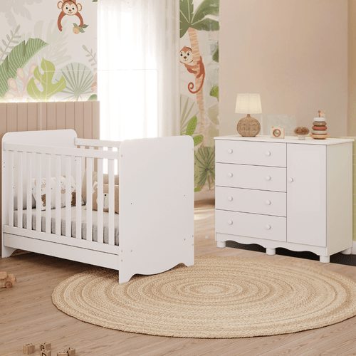 Quarto de Bebê Completo Berço Americano Ben 3 em 1 Cômoda 1 Porta 4 Gavetas 100% MDF Junior