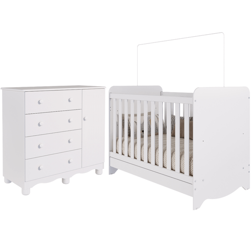 Quarto de Bebê Completo Berço Americano Ben 3 em 1 Cômoda 1 Porta 4 Gavetas 100% MDF Junior