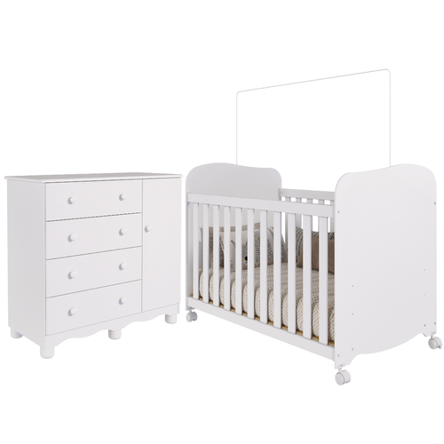 Quarto de Bebê Completo Berço Americano Uli Cômoda 1 Porta 4 Gavetas 100% MDF Junior