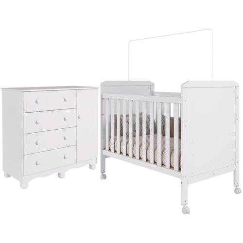 Quarto de Bebê Completo Berço Americano Cloe 2 em 1 Cômoda 1 Porta 4 Gavetas 100% MDF Junior