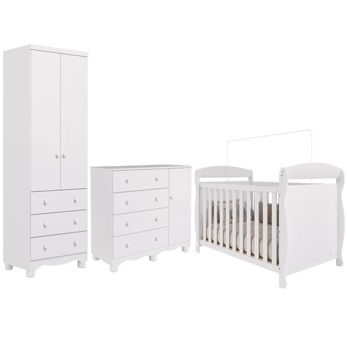 Quarto Bebê Completo Berço Americano Marquesa 3 em 1 Guarda Roupas 2 Portas Cômoda Junior 100% MDF