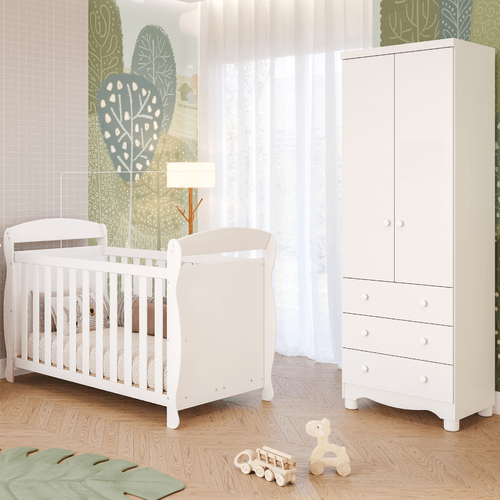 Quarto Bebê Completo Berço Americano Marquesa 3em1 Guarda Roupas 2 Portas 3 Gavetas Junior 100% MDF