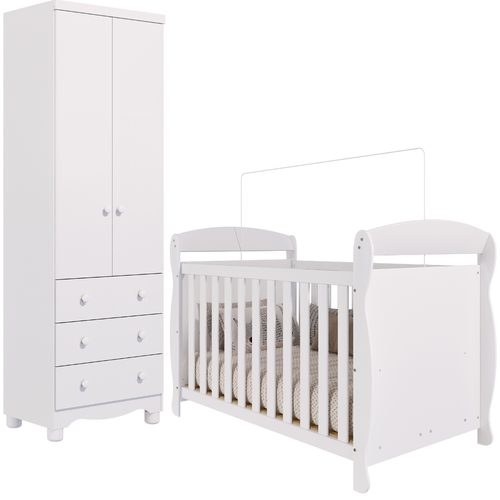 Quarto Bebê Completo Berço Americano Marquesa 3em1 Guarda Roupas 2 Portas 3 Gavetas Junior 100% MDF