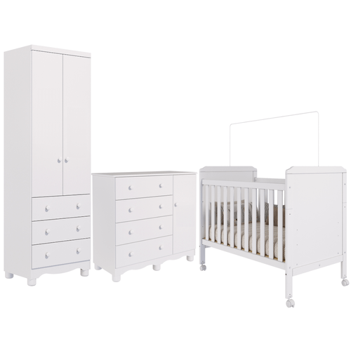 Quarto de Bebê Completo Berço Americano Cloe 2 em 1 Guarda Roupas 2 Portas Cômoda Junior 100% MDF