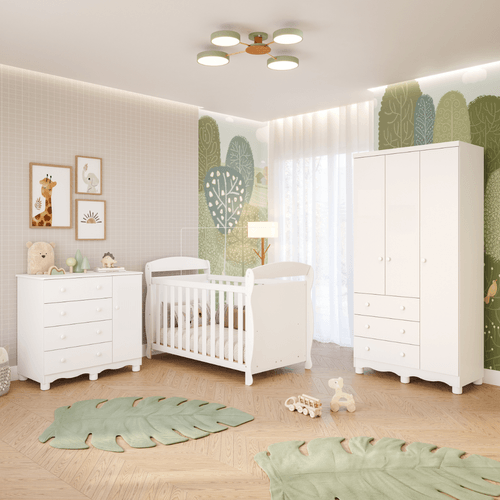 Quarto Bebê Completo Berço Americano Marquesa 3 em 1 Guarda Roupas 3 Portas Cômoda Junior 100% MDF