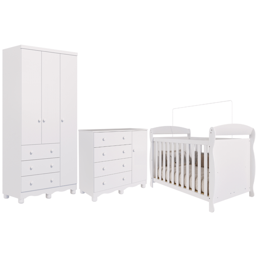 Quarto Bebê Completo Berço Americano Marquesa 3 em 1 Guarda Roupas 3 Portas Cômoda Junior 100% MDF