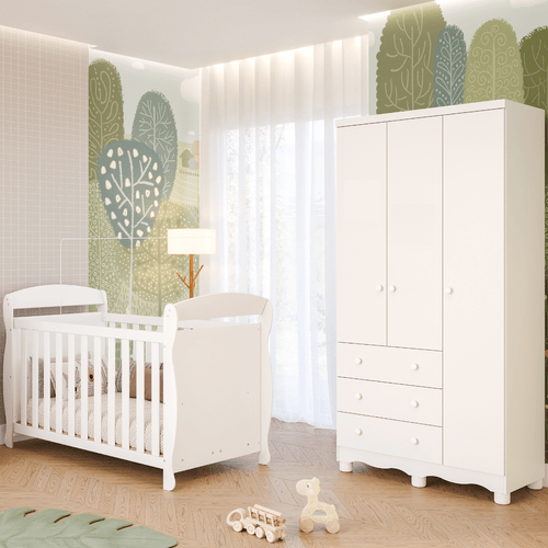 Quarto Bebê Completo Berço Americano Marquesa 3em1 Guarda Roupas 3 Portas 3 Gavetas Junior 100% MDF