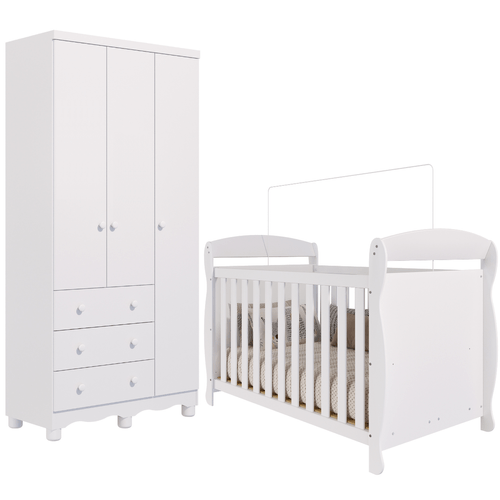 Quarto Bebê Completo Berço Americano Marquesa 3em1 Guarda Roupas 3 Portas 3 Gavetas Junior 100% MDF