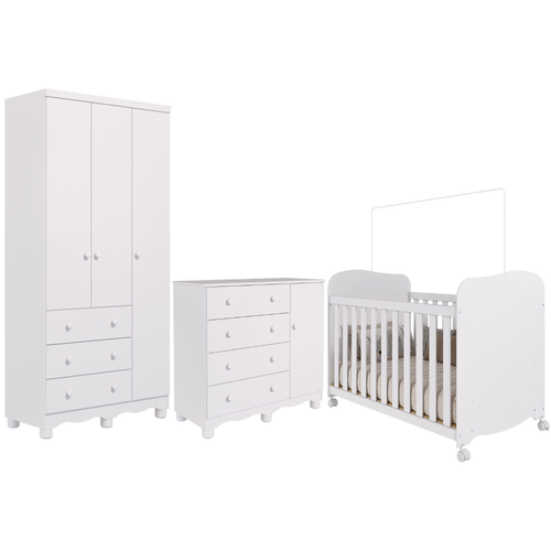 Quarto de Bebê Completo Berço Americano Uli Guarda Roupas 3 Portas Cômoda 1 Porta Junior 100% MDF