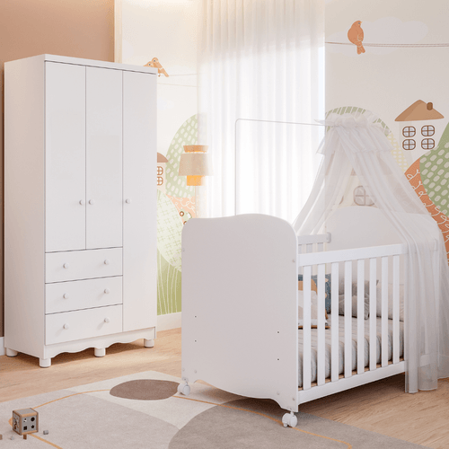 Quarto Bebê Completo Berço Americano Uli Guarda Roupa 3 Portas 3 Gavetas Junior 100% MDF