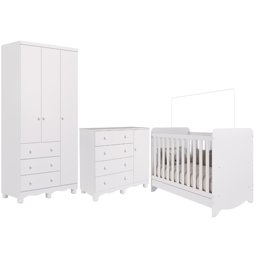 Quarto Bebê Completo Berço Americano Ben 3 em 1 Guarda Roupas 3 Portas Cômoda Junior 100% MDF