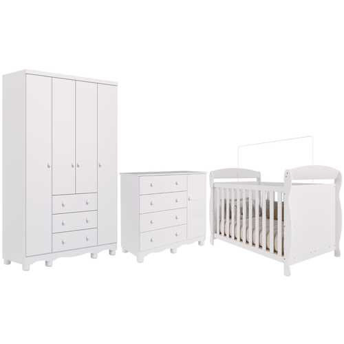 Quarto Bebê Completo Berço Americano Marquesa 3 em 1 Guarda Roupas 4 Portas Cômoda Junior 100% MDF