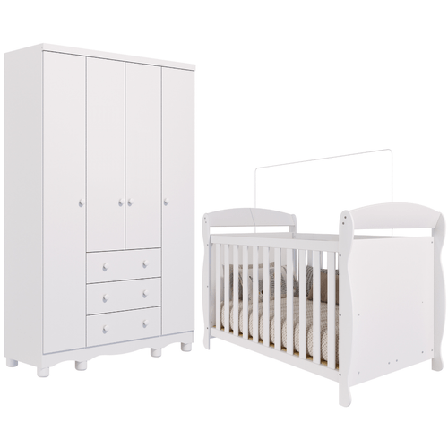 Quarto Bebê Completo Berço Americano Marquesa 3em1 Guarda Roupas 4 Portas 3 Gavetas Junior 100% MDF