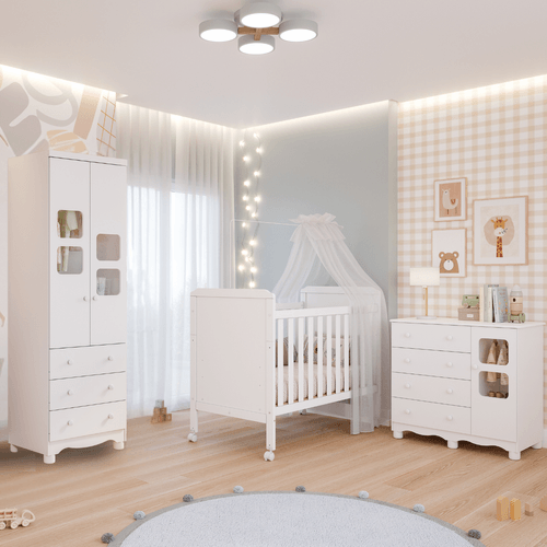 Quarto de Bebê Completo Berço Americano Cloe 2 em 1 Guarda Roupas 2 Portas Cômoda Uli 100% MDF