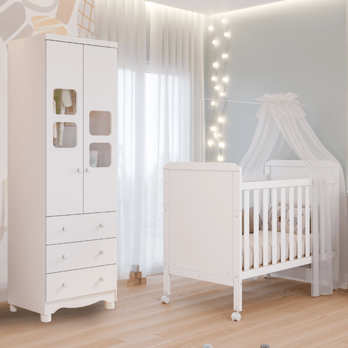 Quarto Bebê Completo Berço Americano Cloe 2 em 1 Guarda Roupas 2 Portas 3 Gavetas Uli 100% MDF