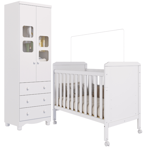 Quarto Bebê Completo Berço Americano Cloe 2 em 1 Guarda Roupas 2 Portas 3 Gavetas Uli 100% MDF