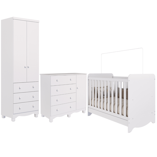 Quarto Bebê Completo Berço Americano  Ben 3 em 1 Guarda Roupas 2 Portas Cômoda Junior 100% MDF