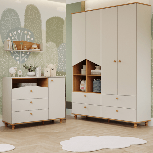 Quarto Bebê Completo Guarda-roupas Cômoda 1 Porta 100% MDF