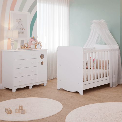 Quarto de Bebê Completo Berço Americano Cômoda Bolinha