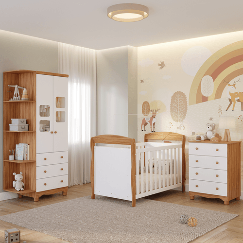 Quarto Bebê Completo Berço Americano Marquesa Guarda Roupa Uli 2 Portas C/ Prateleiras Gaveteiro 100% MDF