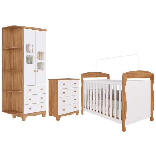 Quarto Bebê Completo Berço Americano Marquesa Guarda Roupa Uli 2 Portas C/ Prateleiras Gaveteiro 100% MDF