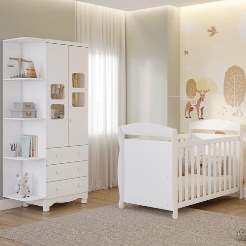 Quarto Bebê Completo Berço Americano Marquesa Guarda Roupa Uli 2 Portas C/ Prateleiras 100% MDF