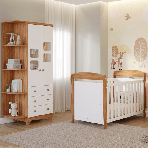 Quarto Bebê Completo Berço Americano Marquesa Guarda Roupa Uli 2 Portas C/ Prateleiras 100% MDF