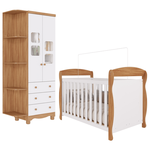 Quarto Bebê Completo Berço Americano Marquesa Guarda Roupa Uli 2 Portas C/ Prateleiras 100% MDF
