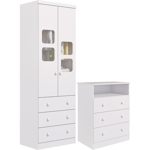 Quarto Bebe Completo Guarda Roupas Uli 2 Portas Gaveteiro 3 Gavetas Smim 100% MDF
