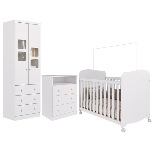 Quarto Bebe Completo Berço Americano Uli Guarda Roupa 2 Portas Uli Gaveteiro 3 Gavetas Smim 100% MDF