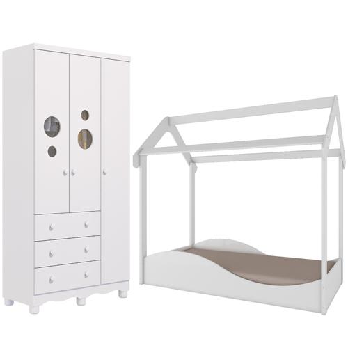 Quarto Infantil Completo Mini Cama Montessoriana Uli Guarda Roupas 3 Portas Bolinha 100% MDF