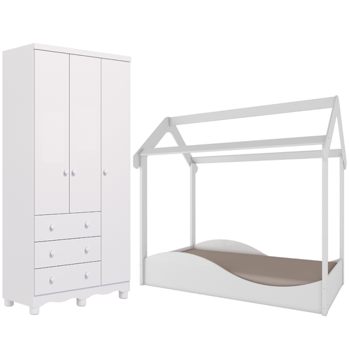 Quarto Infantil Completo Mini Cama Montessoriana Uli Guarda Roupas 3 Portas Junior 100% MDF