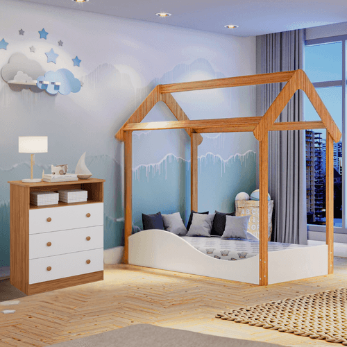 Quarto Infantil Completo Mini Cama Montessoriana Uli Gaveteiro Smim  3 Gavetas 100% MDF Perobas