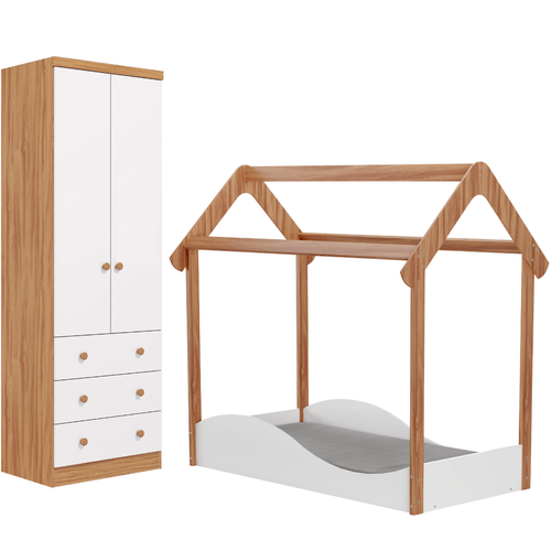 Quarto Infantil Completo Mini Cama Montessoriana Uli Guarda Roupas Smim 2 Portas 3 Gavetas 100% MDF