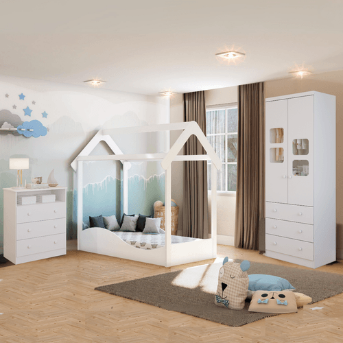 Quarto Infantil Completo Mini Cama Montessoriana Uli Guarda Roupas Uli Gaveteiro Smim 100% MDF