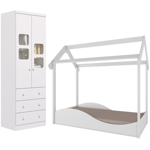 Quarto Infantil Completo Mini Cama Montessoriana Uli Guarda Roupas Uli 2 Portas 3 Gavetas 100% MDF