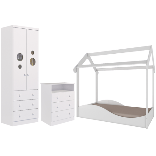 Quarto Infantil Completo Mini Cama Montessoriana Uli Guarda Roupas Bolinha Gaveteiro Smim 100% MDF