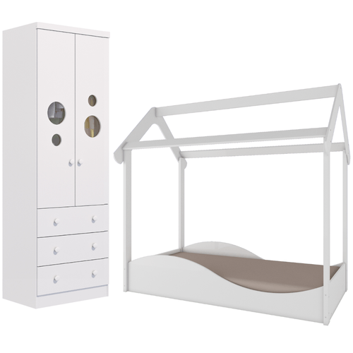 Quarto Infantil Completo Mini Cama Montessoriana Uli Guarda Roupas Bolinha 2 Portas 3 Gavetas 100% MDF