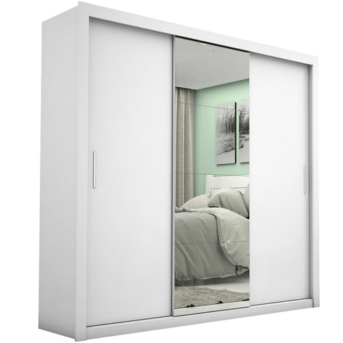 Guarda Roupa Casal Com Espelho 3 Portas de Correr 4 Gavetas Melissa Glass
