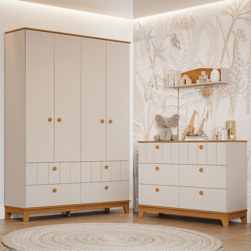 Quarto Bebê Completo Cômoda Guarda Roupas 4 Portas 100% MDF