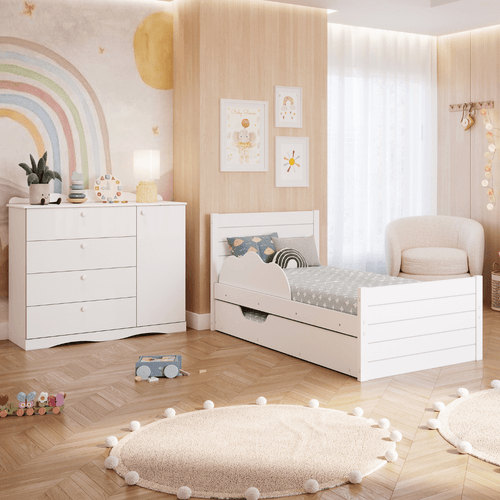 Quarto Infantil Completo Bicama Cômoda 4 Gavetas 1 Porta Provençal 100% MDF