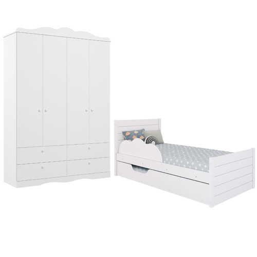 Quarto Infantil Completo Bicama Guarda Roupas 4 Gavetas 4 Portas Provençal 100% MDF